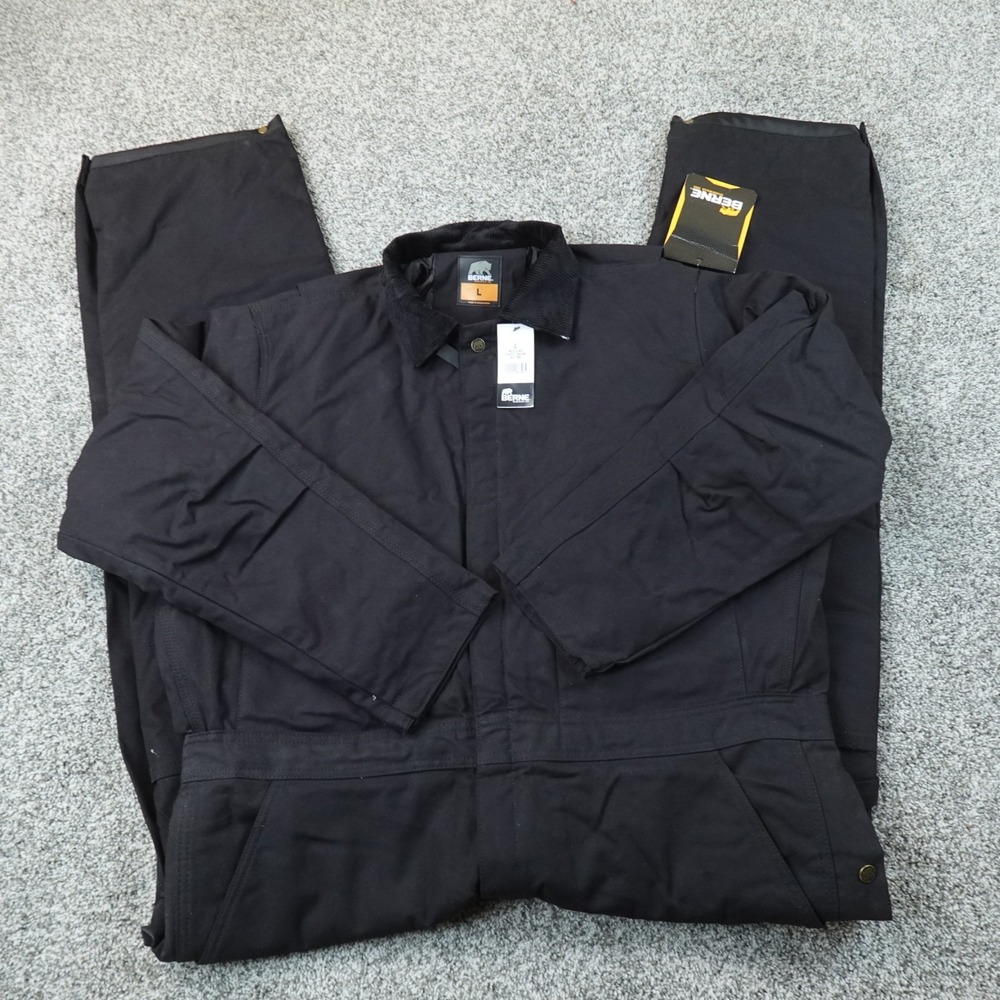 NEW Berne Coveralls Mens L Black Insulated Duck Canvas Carpenter Work Jumpsuit